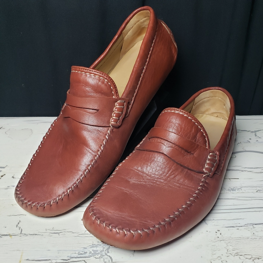 Robert Zur 'Sven True' Lambskin Moc Toe Driving Loafers in Cognac - Men's size 9